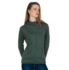 Damska bluza rozpinana z kapturem 100% Merino - Marin/Woolona. Zielone bluzy WOOLONA, m, bez wzorów, z materiału, bez ramiączek, z kapturem. Za 540.00 zł.