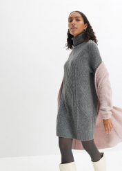 Sukienka dzianinowa w warkocze. Białe sukienki bonprix, bez wzorów, z dzianiny, eleganckie, bez kołnierzyka, bez ramiączek. Za 127.99 zł.