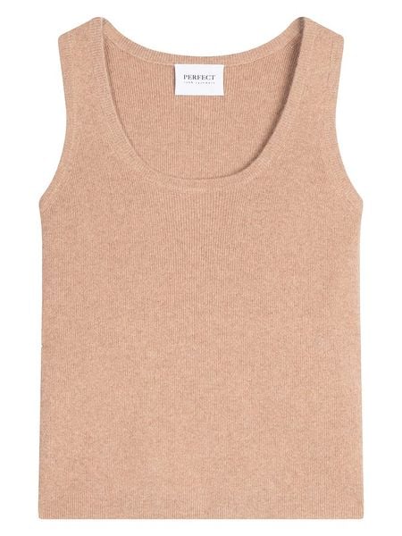 Perfect Cashmere Kaszmirowy top "Vanesia" w kolorze karmelowym rozmiar: XXL. Brązowe topy Perfect Cashmere, xxl, bez wzorów, z kaszmiru, bez kołnierzyka, bez ramiączek. Za 270.39 zł.