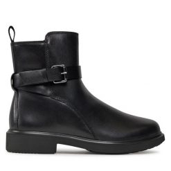 Botki ECCO. Czarne botki ECCO, bez wzorów, bez obcasa, na płaskiej podeszwie, bez zapięcia. Za 459.99 zł.