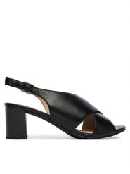 Caprice Sandały 9-28309-46 Czarny. Czarne sandały Caprice, bez wzorów, ze skóry, bez obcasa, na słupku, bez zapięcia. Za 228.99 zł.