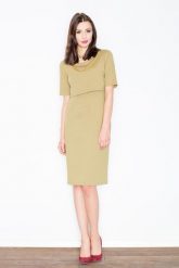 Oliwkowa Elegancka Midi Sukienka z Biżuteryjnym Łańcuszkiem. Zielone sukienki Figl, l, bez wzorów, z elastanu, eleganckie, bez kołnierzyka, bez ramiączek, midi. Za 269.00 zł.