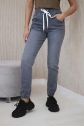 Spodnie jeansowe ze ściągaczem grafitowe 5XL. Szare jeansy KESI, l, bez wzorów, z bawełny, sportowe. Za 142.18 zł.
