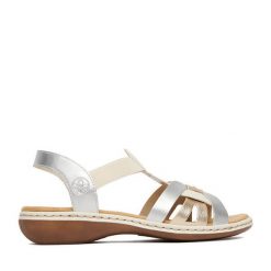 Sandały Rieker. Szare sandały Rieker, bez wzorów, bez obcasa, na płaskiej podeszwie, bez zapięcia. Za 289.99 zł.