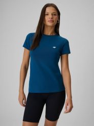 4F T-shirt slim gładki damski - turkusowy XL. Niebieskie t-shirty 4f, xl, bez wzorów, z bawełny, klasyczne, bez kołnierzyka, bez ramiączek. Za 39.99 zł.