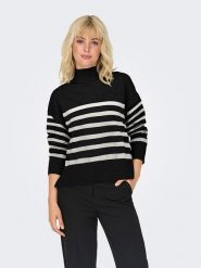 ONLY Sweter "Bari" w kolorze czarno-białym rozmiar: M. Białe swetry ONLY, m, bez wzorów, bez ramiączek. Za 74.99 zł.