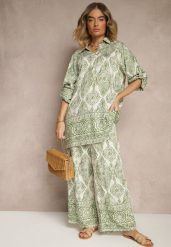 Zielony Komplet z Wiskozą o Kroju Oversize Koszula i Spodnie Nilarithia. Zielone koszule Renee, m, bez wzorów, z materiału, eleganckie, bez kołnierzyka, bez ramiączek. W wyprzedaży za 107.99 zł.