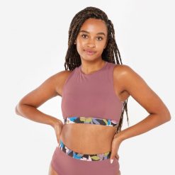 Góra kostiumu kąpielowego surfingowego damska Olaian Carla. Czerwone bikini OLAIAN, bez wzorów, z elastanu, sportowe. W wyprzedaży za 59.99 zł.