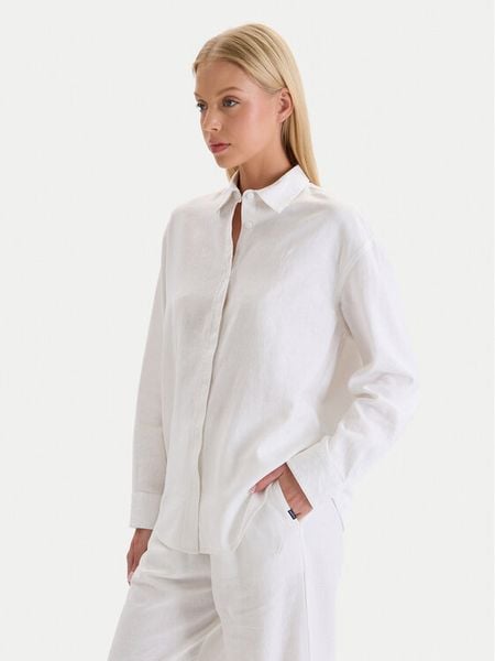 Nautica Koszula W126-NALST-1019- 01X Biały Regular Fit. Białe koszule Nautica, m, bez wzorów, ze lnu, bez kołnierzyka, bez ramiączek. Za 95.99 zł.