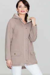 Beżowa Ocieplana Kurtka z Kapturem Wyściełanym Futerkiem. Brązowe kurtki Katrus, m, bez wzorów, z materiału, z kapturem. Za 399.00 zł.