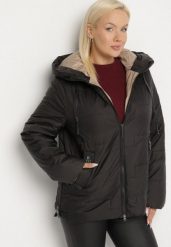 Czarna Pikowana Kurtka z Kapturem i Ozdobnymi Suwakami Tulirisa. Czarne kurtki Born2be, plus size, bez wzorów, z jeansu, sportowe, z kapturem. Za 159.99 zł.