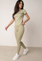 Zielone Legginsy w Stylu Basic z Wyszczuplającym Pasem Samertes. Zielone legginsy Born2be, bez wzorów, z jeansu, biznesowe, długie. Za 39.99 zł.