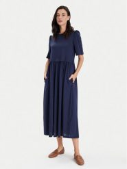 Weekend Max Mara Sukienka codzienna Snack 2415621062 Granatowy Regular Fit. Niebieskie sukienki Weekend Max Mara, na co dzień, xs, bez wzorów, z bawełny, bez kołnierzyka, bez ramiączek, proste. Za 699.99 zł.