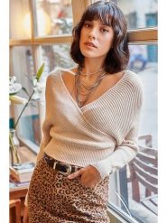 Olalook Sweter w kolorze beżowym rozmiar: onesize. Brązowe swetry Olalook, bez wzorów, z wełny, bez ramiączek. Za 74.46 zł.