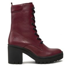 Botki Fly London. Czerwone botki Fly London, bez wzorów, bez obcasa, na słupku, bez zapięcia. Za 629.99 zł.