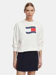Tommy Jeans Bluza Wavy Flag DW0DW22742 Biały Boxy Fit. Białe bluzy Tommy Jeans, s, bez wzorów, z bawełny, bez ramiączek, bez kaptura. Za 409.99 zł.