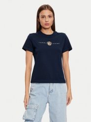 Tommy Jeans T-Shirt Crest Linear DW0DW18795 Granatowy Regular Fit. Niebieskie t-shirty Tommy Jeans, xs, bez wzorów, z bawełny, bez kołnierzyka, bez ramiączek. Za 109.99 zł.