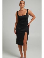 Trendyol Sukienka w kolorze czarnym rozmiar: L. Czarne sukienki Trendyol, l, bez wzorów, bez kołnierzyka, bez ramiączek, midi. Za 100.99 zł.