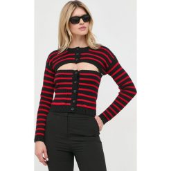 Red Valentino kardigan wełniany damski kolor czarny. Czarne swetry Red Valentino, l, bez wzorów, z dzianiny, bez ramiączek. W wyprzedaży za 1,139.90 zł.