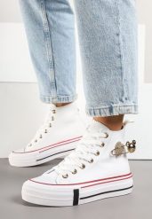 Białe Trampki z Wysoką Cholewką i Aplikacją 3D Rizana. Białe trampki Born2be, z aplikacjami, klasyczne, przed kolano, bez zapięcia. W wyprzedaży za 84.99 zł.