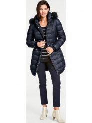 Heine Płaszcz zimowy w kolorze granatowym rozmiar: 36. Niebieskie płaszcze Heine, na zimę, bez wzorów, z puchu, bez kaptura. Za 173.99 zł.