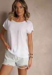 Biała Wiskozowa Bluzka Oversize Lirealia. Białe bluzki Renee, l, bez wzorów, z jeansu, bez kołnierzyka, bez ramiączek. W wyprzedaży za 39.99 zł.