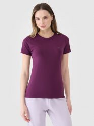4F T-shirt slim gładki damski - fioletowy S. Fioletowe t-shirty 4f, s, bez wzorów, z bawełny, klasyczne, bez kołnierzyka, bez ramiączek. Za 39.99 zł.