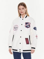 Tommy Jeans Kurtka bomber Letterman DW0DW14940 Biały Oversize. Białe kurtki Tommy Jeans, s, bez wzorów, z jeansu, bez kaptura. Za 599.99 zł.