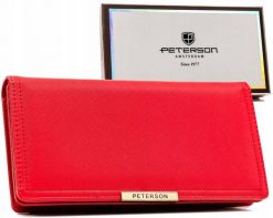 Portfel damski Peterson PTN 005-SAF czerwony. Czerwone portfele Peterson, bez wzorów, ze skóry ekologicznej. Za 54.00 zł.