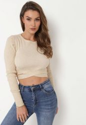 Beżowy Dopasowany Sweter z Ozdobnym Krótszym Dołem Jamorsen. Brązowe swetry Born2be, bez wzorów, z jeansu, eleganckie, bez ramiączek. W wyprzedaży za 127.49 zł.