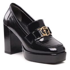 Półbuty Eva Minge. Czarne półbuty wsuwane Eva Minge, bez wzorów, bez obcasa, na obcasie. Za 329.99 zł.