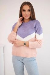Sweter w geometryczne wzory fioletowy+pudrowy róż. Czerwone swetry KESI, na zimę, l, bez wzorów, z wełny, klasyczne, plus size, bez ramiączek. Za 158.92 zł.