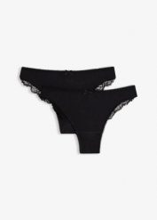 Stringi z miękkiego modalu (2 szt.). Czarne stringi bonprix, bez wzorów. Za 67.99 zł.