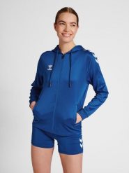 Bluza fitness damska Hummel hmlCore. Niebieskie bluzy Hummel, na wiosnę, s, bez wzorów, z elastanu, klasyczne, bez ramiączek, z kapturem. Za 238.00 zł.