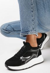 Czarne Sneakersy na Grubej Podeszwie z Metalicznymi Wstawkami i Sznurowaniem Aelria. Czarne buty sportowe lifestyle Born2be, bez wzorów, sportowe, bez zapięcia. W wyprzedaży za 110.49 zł.