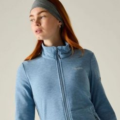 Damska bluza polarowa Harrow z zamkiem błyskawicznym. Niebieskie bluzy bez kaptura Regatta, l, bez wzorów, z materiału, bez kaptura, trekkingowe. Za 159.50 zł.