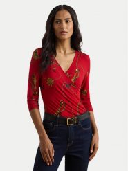 LAUREN RALPH LAUREN Bluzka 200957611001 Czerwony Slim Fit. Czerwone bluzki Lauren Ralph Lauren, l, bez wzorów, z wiskozy, bez kołnierzyka, bez ramiączek. Za 319.99 zł.