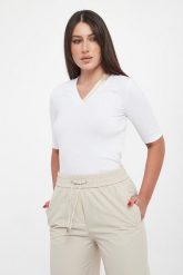 T-shirt damski prążkowany PESRICO. T-shirty Peserico, bez wzorów, prążkowane, bez kołnierzyka, bez ramiączek. Za 1,129.00 zł.