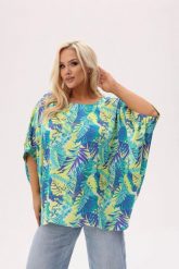 Kimonowa bluzka Tropicana - lazurowa zieleń, lekkość i egzotyczny styl PLUS SIZE XXL. Niebieskie bluzki Moda Size Plus Iwanek, l, bez wzorów, z elastanu, eleganckie, bez kołnierzyka, plus size, bez ramiączek. Za 199.90 zł.