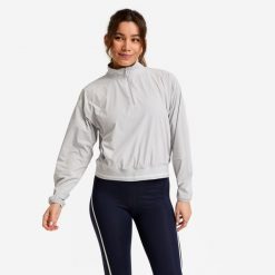 Bluza damska Domyos fitness. Szare bluzy DOMYOS, m, bez wzorów, z elastanu, sportowe, bez ramiączek, bez kaptura. Za 129.99 zł.