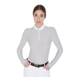 Damska koszulka polo z długim rękawem z miękkiej tkaniny technicznej. Szare t-shirty sportowe EQUESTRO, l, bez wzorów, z materiału, bez ramiączek. Za 190.90 zł.