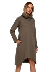 Made of emotion Sukienka w kolorze khaki rozmiar: M. Brązowe sukienki Made Of Emotion, na co dzień, m, bez wzorów, z asymetrycznym kołnierzem, bez ramiączek, mini, asymetryczne. Za 140.20 zł.