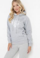 Jasnoszara Bluza z Kapturem i Nadrukiem oraz Ściągaczami Sitta. Szare bluzy Born2be, l, bez wzorów, casualowe, bez ramiączek, z kapturem. W wyprzedaży za 76.49 zł.