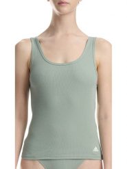 Adidas Top w kolorze oliwkowym rozmiar: L. Zielone topy adidas, l, bez wzorów, bez kołnierzyka, bez ramiączek. Za 70.95 zł.