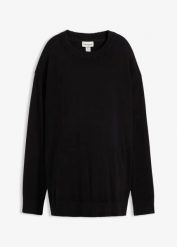 Miękki sweter ciążowy z rozcięciami po bokach z bawełny organicznej. Czarne swetry bonprix, bez wzorów, z bawełny, moda ciążowa, bez ramiączek. Za 112.99 zł.