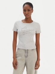 Guess T-Shirt W6RI22 KA0H1 Szary Slim Fit. Szare t-shirty Guess, xxl, z aplikacjami, z bawełny, bez kołnierzyka, bez ramiączek. Za 179.99 zł.