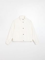 Kurtka bomberka ze stójką i twillowym wykończeniem - biały. Białe kurtki Sinsay, l, bez wzorów, bez kaptura. Za 79.99 zł.