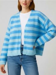 Kardigan w paski - niebieski. Niebieskie swetry Sinsay, l, bez wzorów, bez ramiączek. Za 49.99 zł.