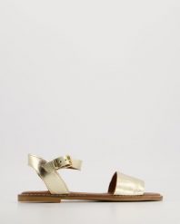 KLASYCZNE SANDAŁY MRZ2321 GOLD. Sandały Venezia, bez wzorów, ze skóry, klasyczne, bez obcasa, bez zapięcia. Za 209.00 zł.