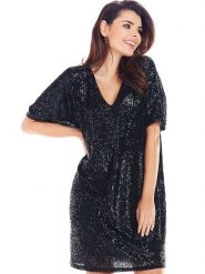 Awama Sukienka w kolorze czarnym rozmiar: onesize. Czarne sukienki Awama, bez wzorów, bez kołnierzyka, bez ramiączek, mini. Za 194.99 zł.